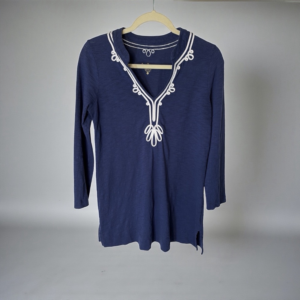 LILLY PULITZER BLUE & WHITE LONG SLEEVE TUNIC - SIZE SMALL